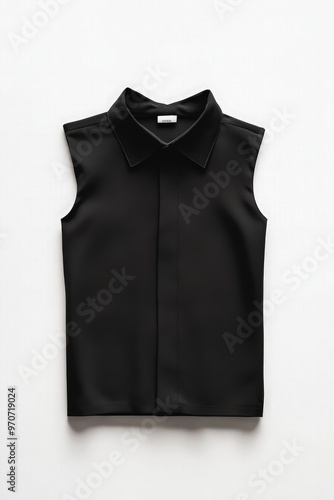 Mockup of Black Sleeveless Shirt Displayed on Solid White Background Highlighting Sleek Modern Design with Smooth Fitted Fabric and Tailored Details photo