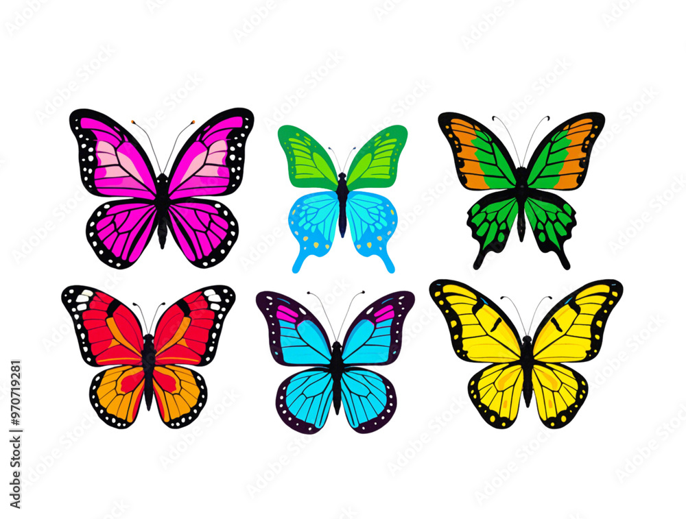 set of butterflies isolated on transparent background set of butterflies isolated on transparent background