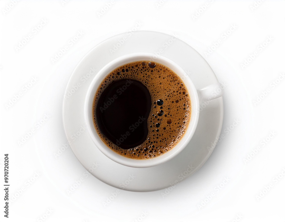 Tasty coffee in cup isolated on white, top view Tasty coffee in cup isolated on white, top view