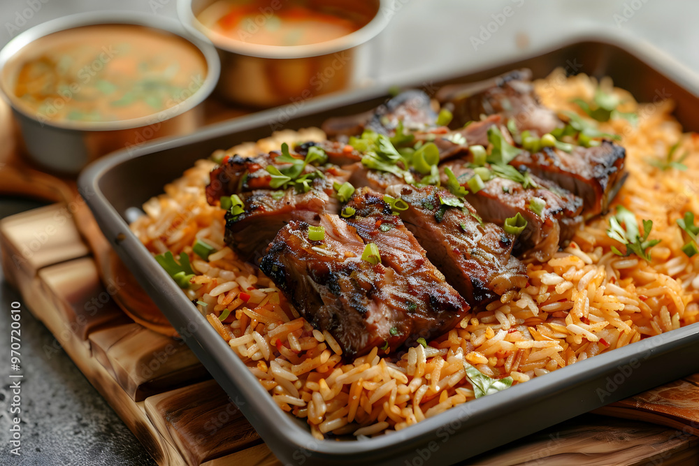 Delicious Grilled Lamb Rice Dish Photo Delicious Grilled Lamb Rice Dish Photo