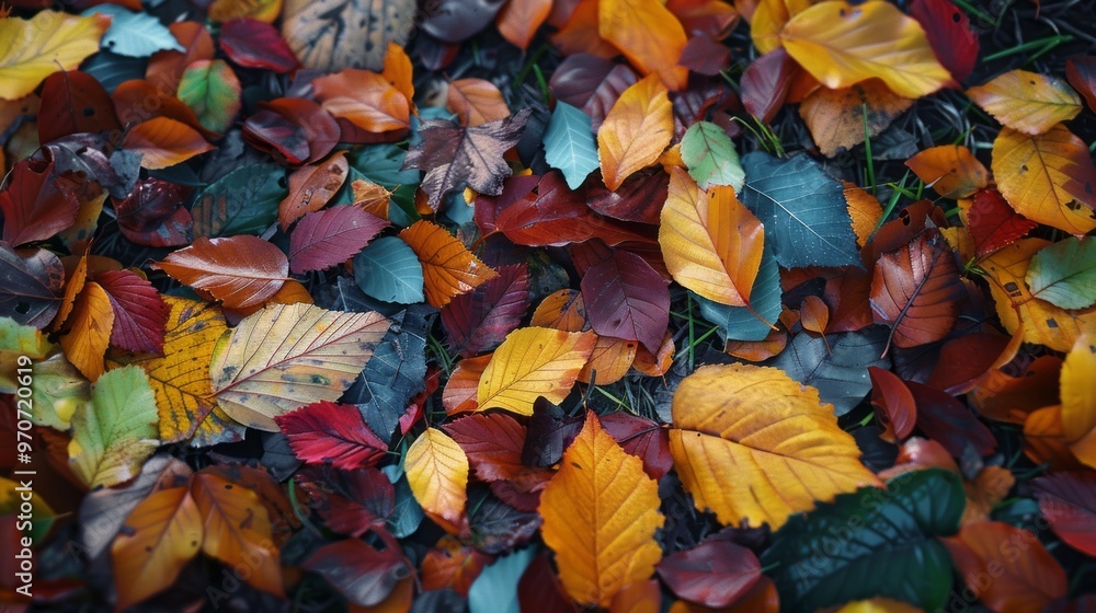 Fototapeta premium A pile of colorful leaves on the ground
