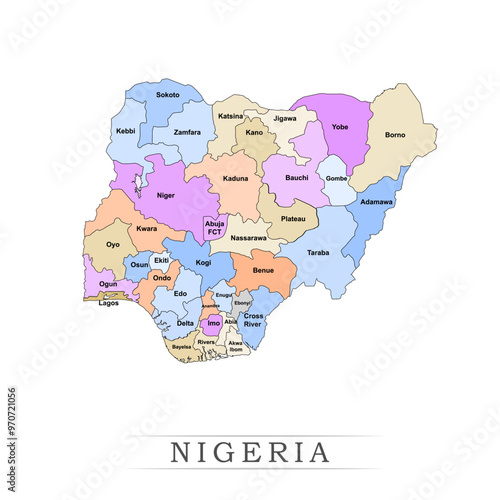 Nigeria administrative divisions. Nigeria map illustration vector.