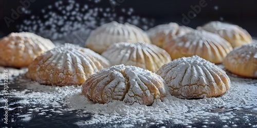 Freshly Baked Cookies Dusted with Powdered Sugar Photo