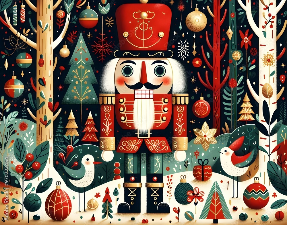 Obraz premium Nutcracker Festivo: Magia Navideña Ilustrada