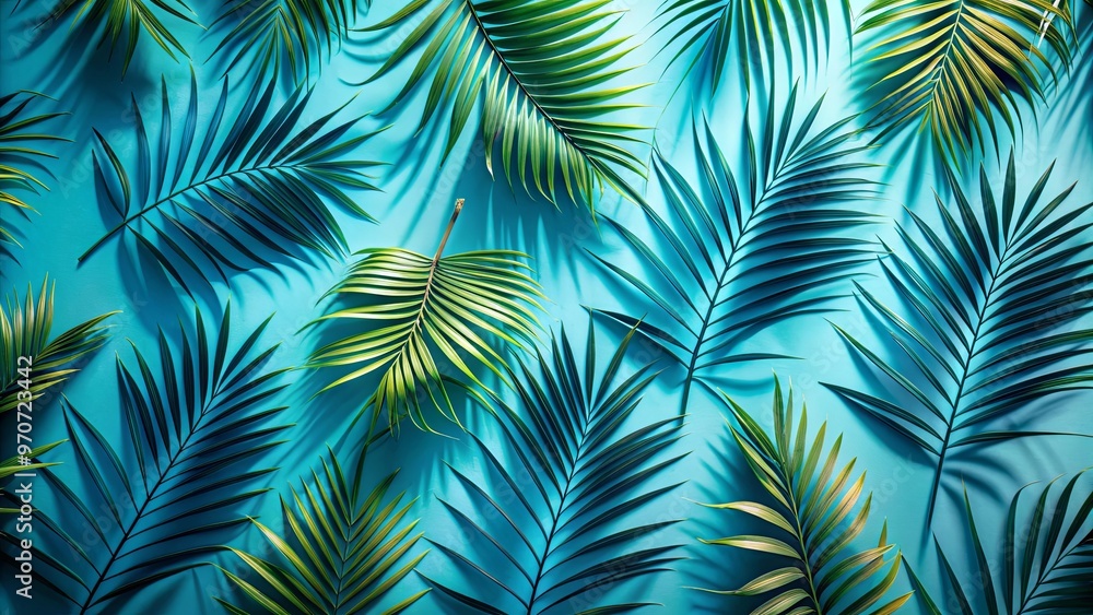 Tropical palm shadow creating a natural pattern on blue Tropical palm shadow creating a natural pattern on blue