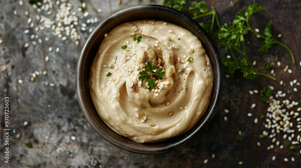 Photo of Hummus with Tahini, Parsley, and Spices Photo of Hummus with Tahini, Parsley, and Spices