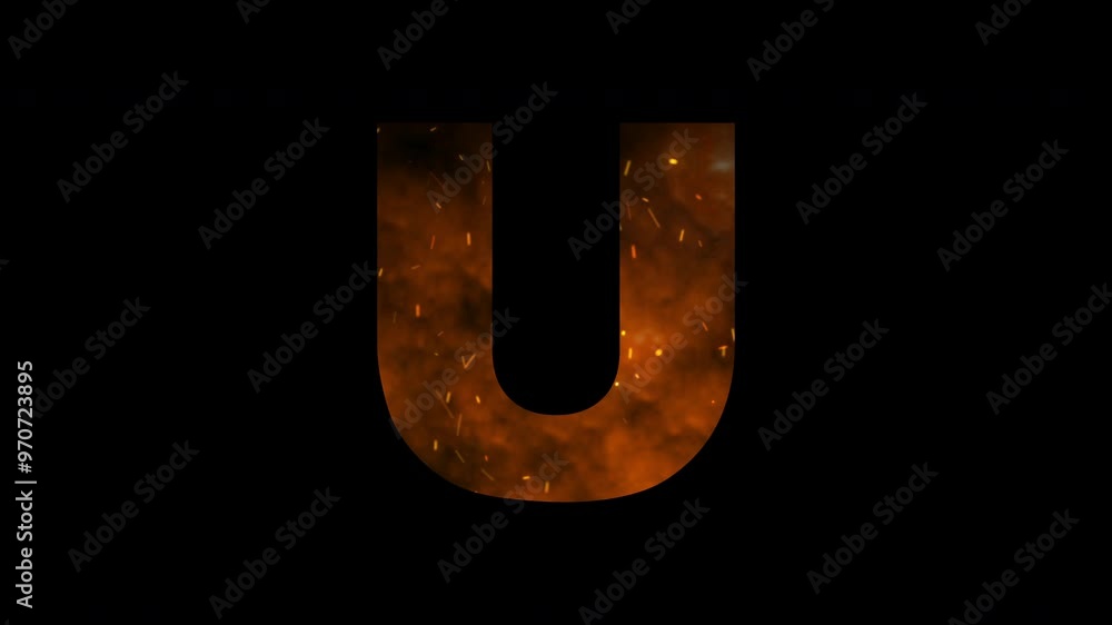 Fiery Sparks letter U. Seamless looping animation on black background Fiery Sparks letter U. Seamless looping animation on black background