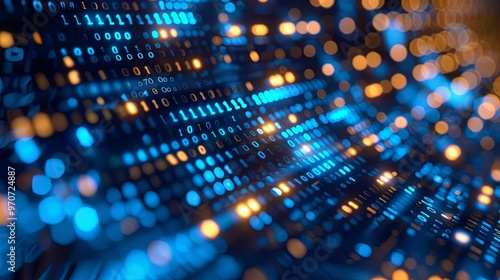 Wallpaper Mural Abstract Binary Code Background with Blue and Orange Lights Torontodigital.ca