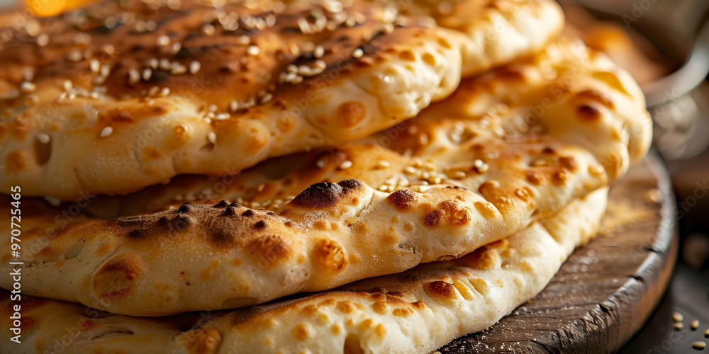 Photo of Freshly Baked Naan Bread with Sesame Seeds Photo of Freshly Baked Naan Bread with Sesame Seeds