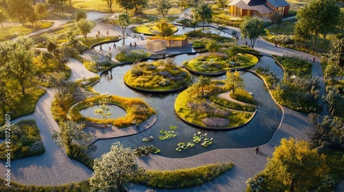 Wallpaper Mural Modern Architectural Building with Serene Garden Torontodigital.ca