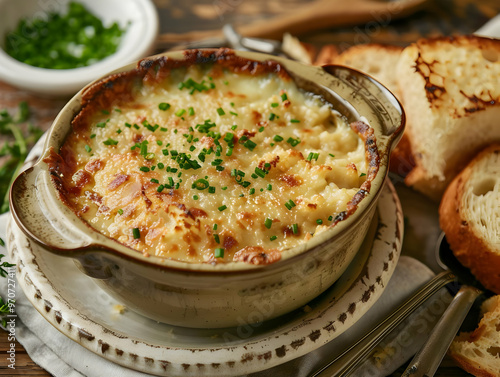 Photo of Cheesy Potato Casserole with Chives and Toasted Bread