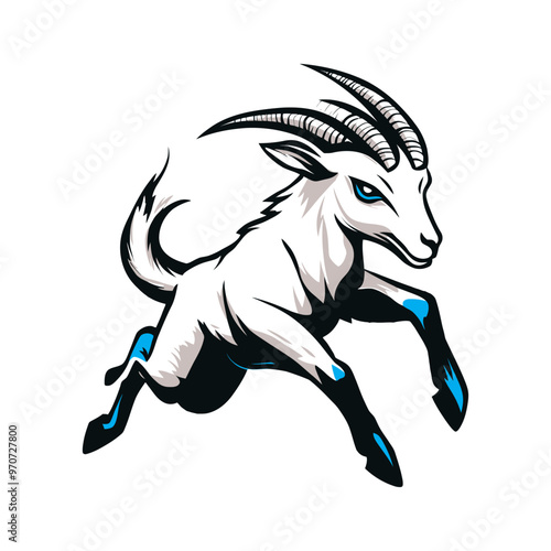 a drawing of a goat with a blue and black background