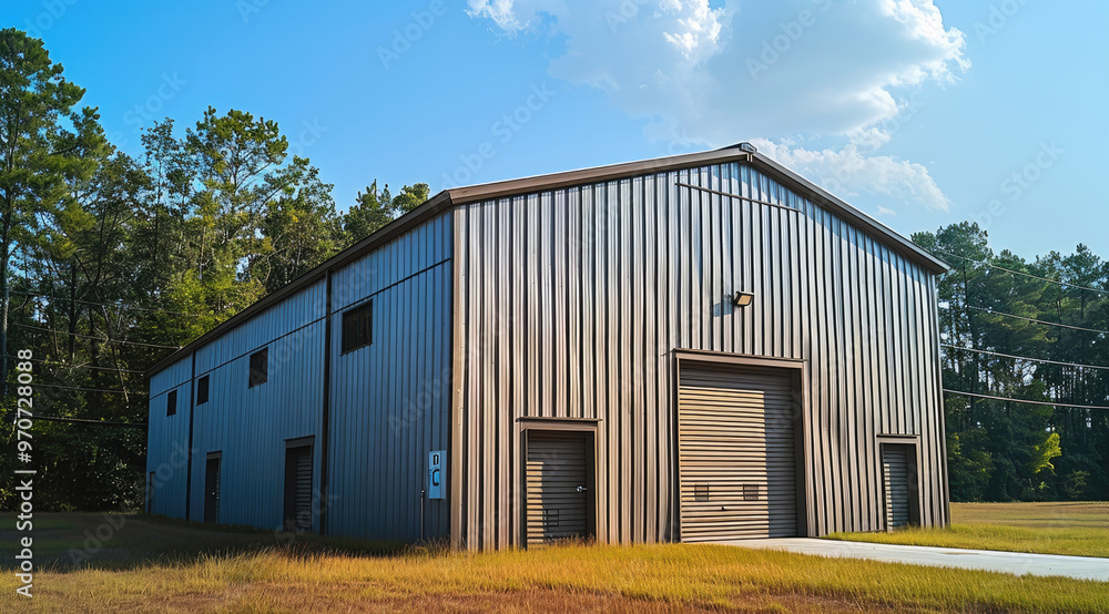 Small commercial metal building. Generative AI. Small commercial metal building. Generative AI.