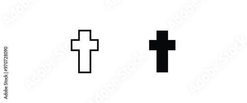 Religion cross icon christian cross line and flat icons set, editable stroke isolated on white, linear vector outline illustration, symbol logo design style