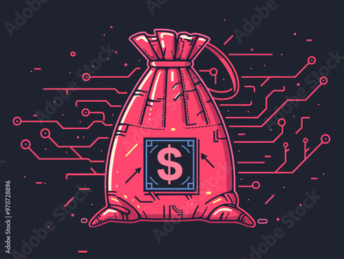 Venture Capital: Technological Investments Illustrated by a Money Bag with a Computer Chip photo