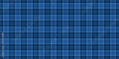 Madras seamless check tartan, indigo plaid textile pattern. Blank texture fabric vector background in blue and dark colors.