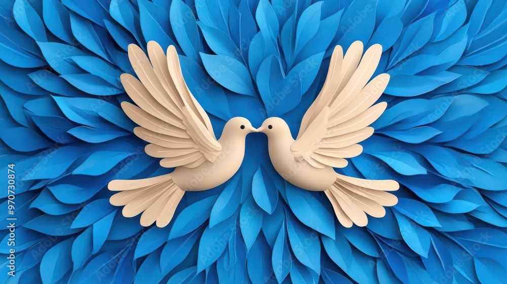 Fototapeta premium Mandala of peace, with dove shapes and calming blue hues, 3D illustration