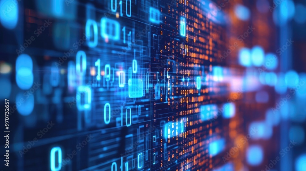 Abstract digital background with binary code and glowing lights. Abstract digital background with binary code and glowing lights.
