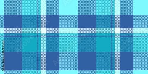 Mint check plaid seamless, repetition vector background textile. Xmas fabric pattern tartan texture in cyan and blue colors.