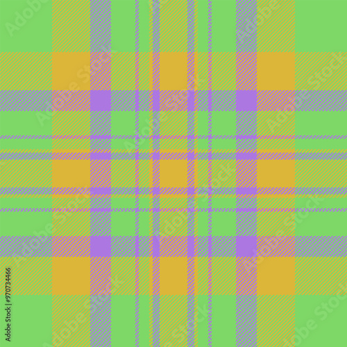 Warp textile fabric pattern, color plaid tartan texture. Infinity seamless check background vector in green and yellow colors.