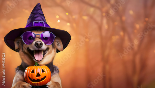 dog, halloween, pumpkin, orange, new, copy space, close up, sunglasses, witch, holiday, hat, autumn, october, fun, art, celebration, face, black, lantern, cartoon, jack, o, with, holding, on, in, ad, 