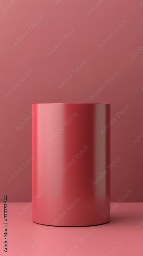 The design features a sleek, empty podium in a minimal style, set against a red background, ideal for showcasing products with ample copy space for branding purposes The design features a sleek, empty podium in a minimal style, set against a red background, ideal for showcasing products with ample copy space for branding purposes