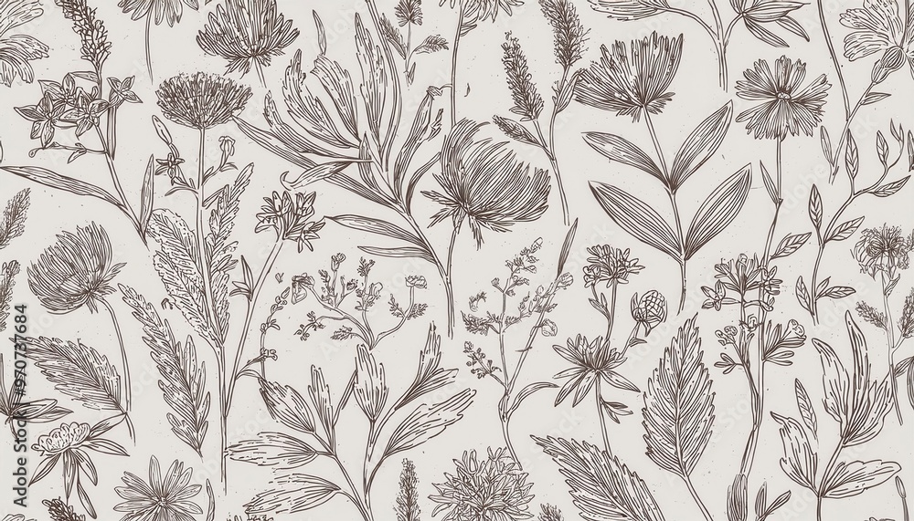 Obraz premium Seamless pattern with flowers. Delicate background for printing on fabric, wallpaper. Generated image