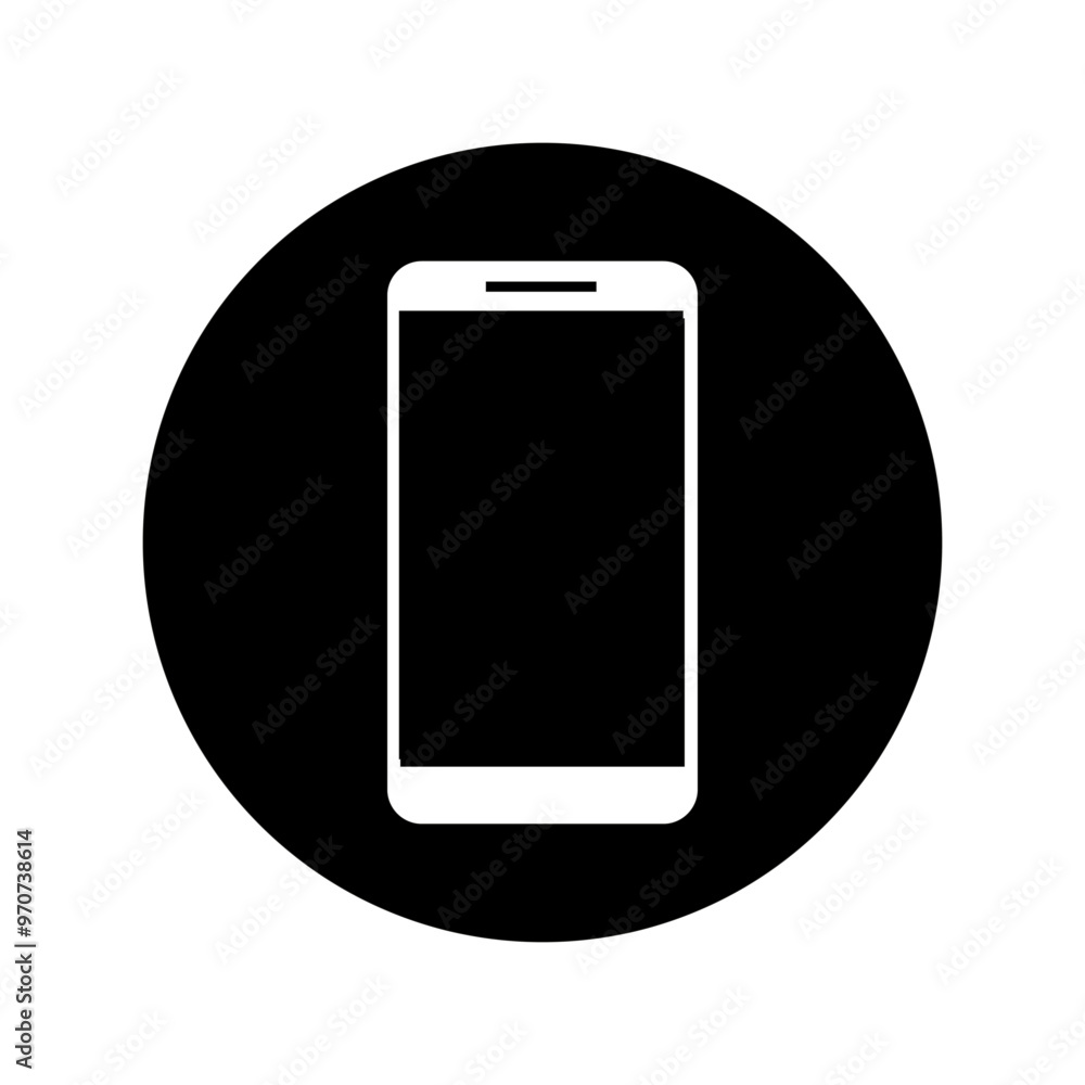 Smartphone icon. Mobile device symbol. Black circle background. Minimalist vector design. Smartphone icon. Mobile device symbol. Black circle background. Minimalist vector design.