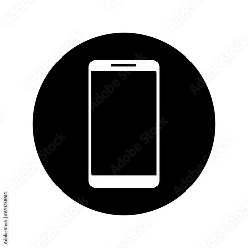 Smartphone icon. Mobile device symbol. Black circle background. Minimalist vector design.