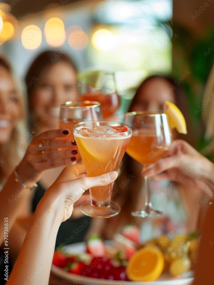 Group of friends enjoying vibrant cocktails in an outdoor setting, capturing the essence of summer celebrations and social gatherings. Group of friends enjoying vibrant cocktails in an outdoor setting, capturing the essence of summer celebrations and social gatherings.