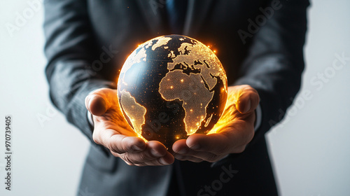 A businessman holding a glo...