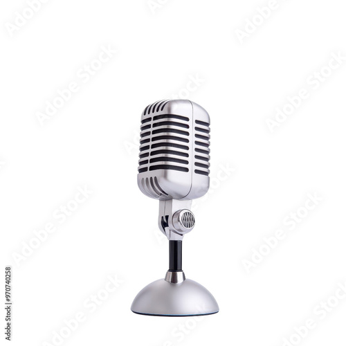 A classic retro microphone on a sleek stand, perfect for music, broadcasts, and performances, capturing vintage sound and style.