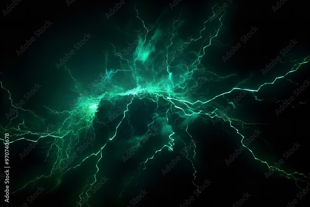 Obraz premium Fantasy Green Lightning – Abstract Electrical Energy Background