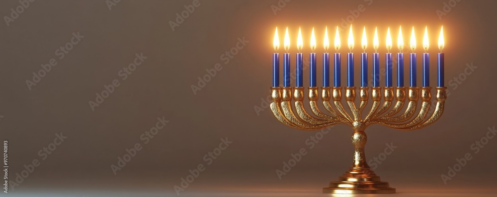 Bright menorah with blue candles, minimal 3D Blender design, Hanukkah festival, historical theme, isolated white background Bright menorah with blue candles, minimal 3D Blender design, Hanukkah festival, historical theme, isolated white background