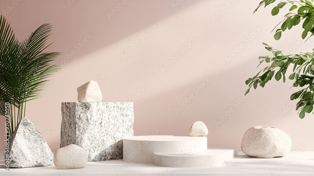 44. Pastel geometric stone and rock shape background, minimalist mockup for podium display or showcase, 3d rendering. Minimalist design featuring geometric stone shapes in soft pastel colors, perfect 44. Pastel geometric stone and rock shape background, minimalist mockup for podium display or showcase, 3d rendering. Minimalist design featuring geometric stone shapes in soft pastel colors, perfect