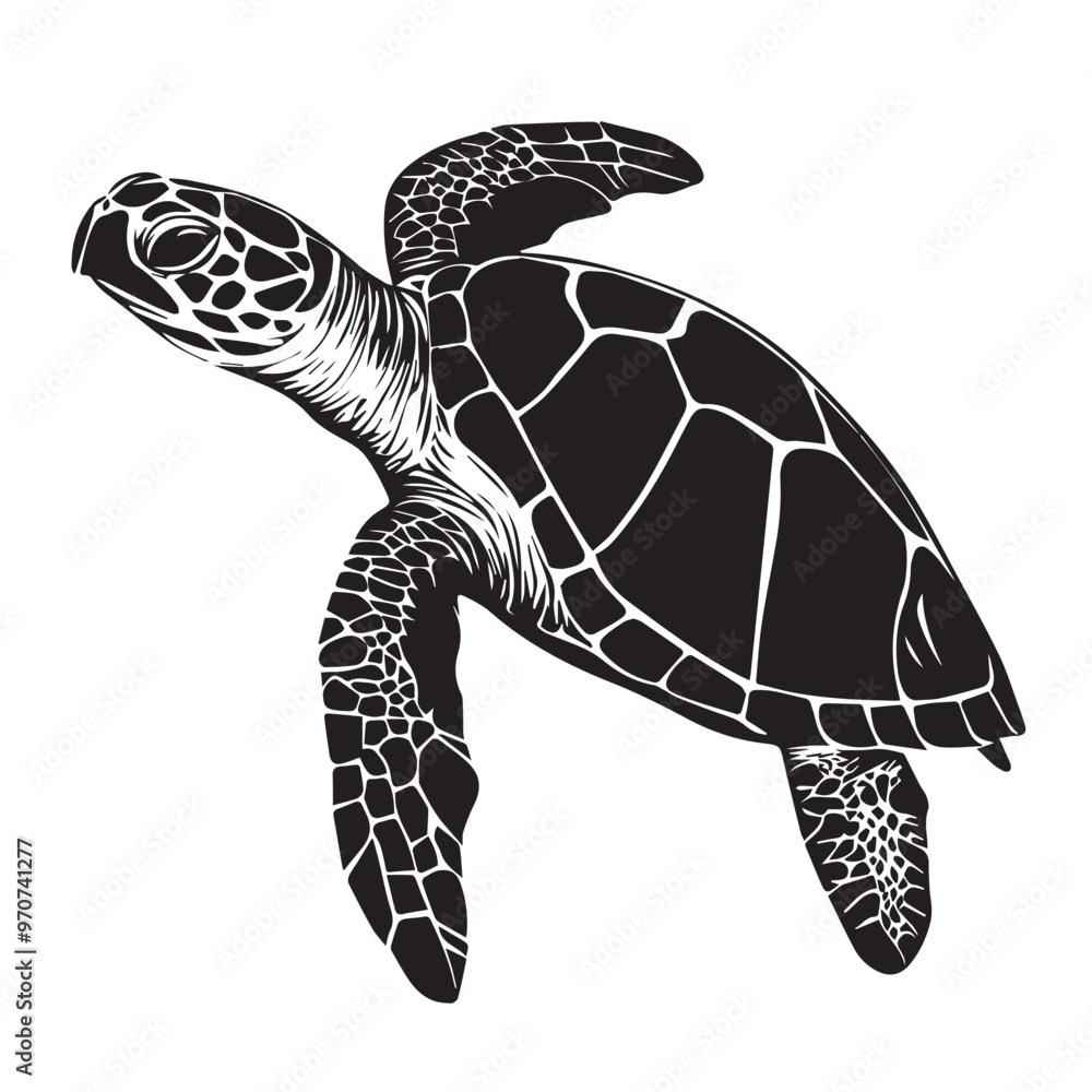 Fototapeta premium Turtle in cartoon, doodle style . Image for t-shirt, web, mobile apps and ui. Isolated 2d vector illustration in logo, icon, sketch style, Eps 10, black and white. AI Generative