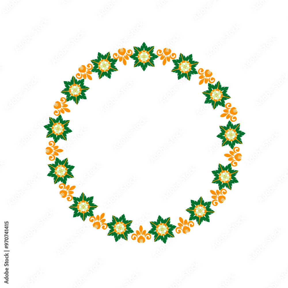 Round wreath ikat green and yellow design, round ornament floral abstract pattern, classic Victorian traditional style, illustration vintage design, ikat flower pattern. Ideally for all decoration. Round wreath ikat green and yellow design, round ornament floral abstract pattern, classic Victorian traditional style, illustration vintage design, ikat flower pattern. Ideally for all decoration.