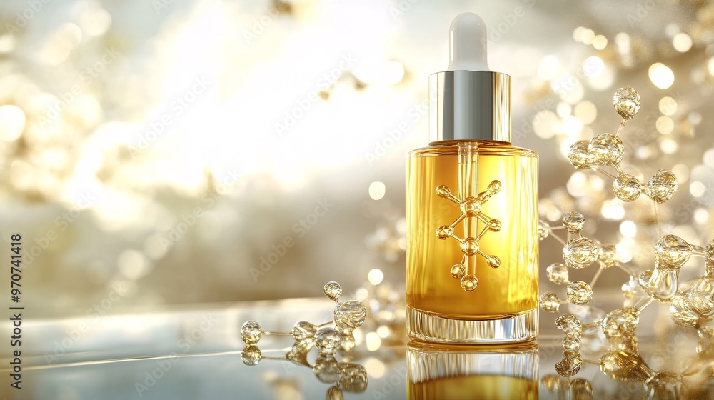 51. Cosmetic oil serum with molecule, essence liquid or whitening serum 3d rendering. Luxurious serum bottle with detailed molecular structure, showcasing the essence and whitening properties. 51. Cosmetic oil serum with molecule, essence liquid or whitening serum 3d rendering. Luxurious serum bottle with detailed molecular structure, showcasing the essence and whitening properties.