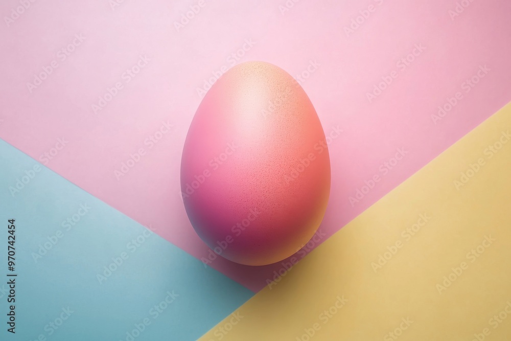 Bird's eye view of vibrant easter egg set on gentle pastel backdrop Bird's eye view of vibrant easter egg set on gentle pastel backdrop