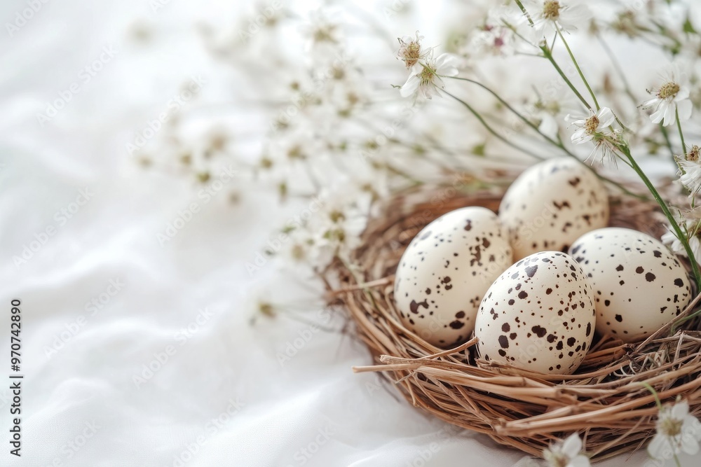 Fototapeta premium Classic easter ornamentation showcasing eggs against a light canvas