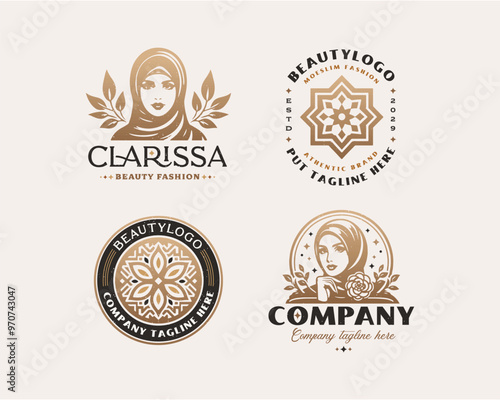 Beauty elegant hijab arabic woman logo design for business company