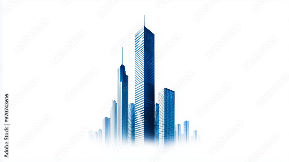 Fototapeta premium A minimalist illustration of a skyscraper, representing corporate business, isolated on a white background