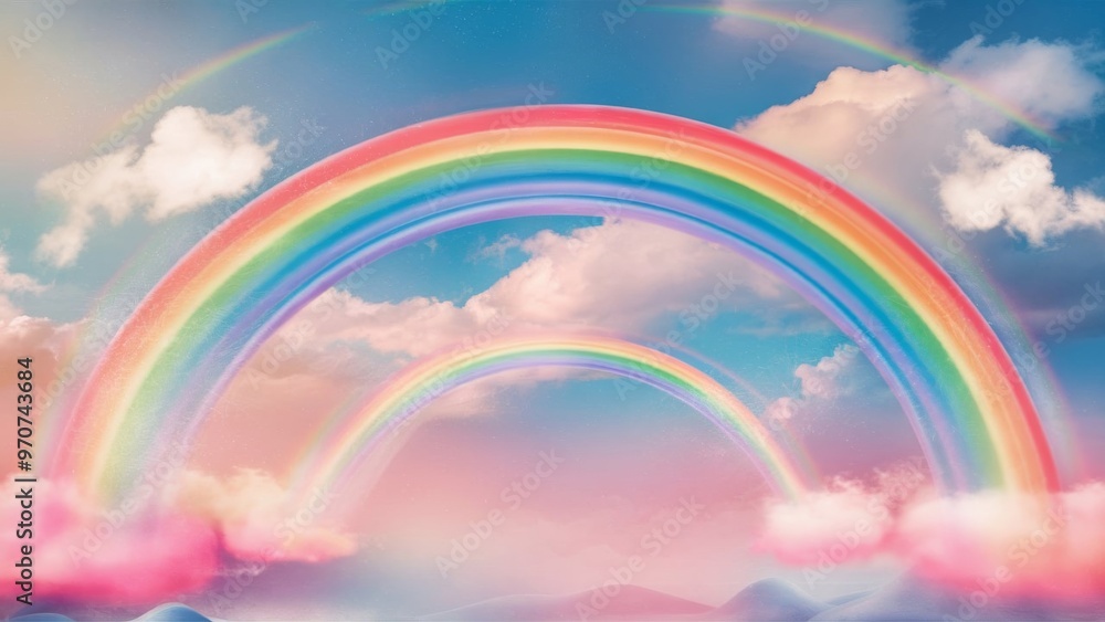 Rainbow in the sky background. Wallpaper fantasy landscape.