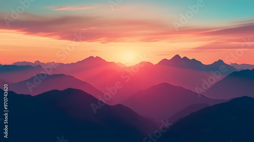 Silhouetted Mountain Range with Sunset Sky