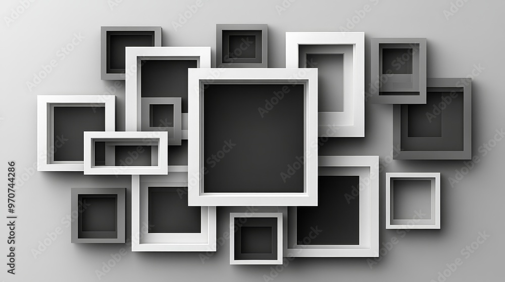 Gorgeous square photo frame in modern art style, with monochrome vector illustrations. Elegant design, perfect for minimalist projects, exquisite layouts, and contemporary art themes Gorgeous square photo frame in modern art style, with monochrome vector illustrations. Elegant design, perfect for minimalist projects, exquisite layouts, and contemporary art themes