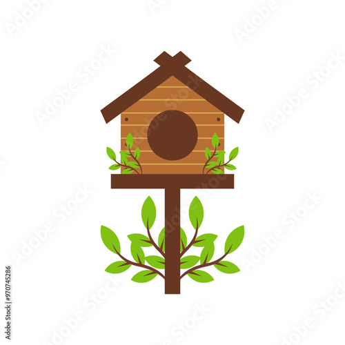 Bird house, digital art illustration.