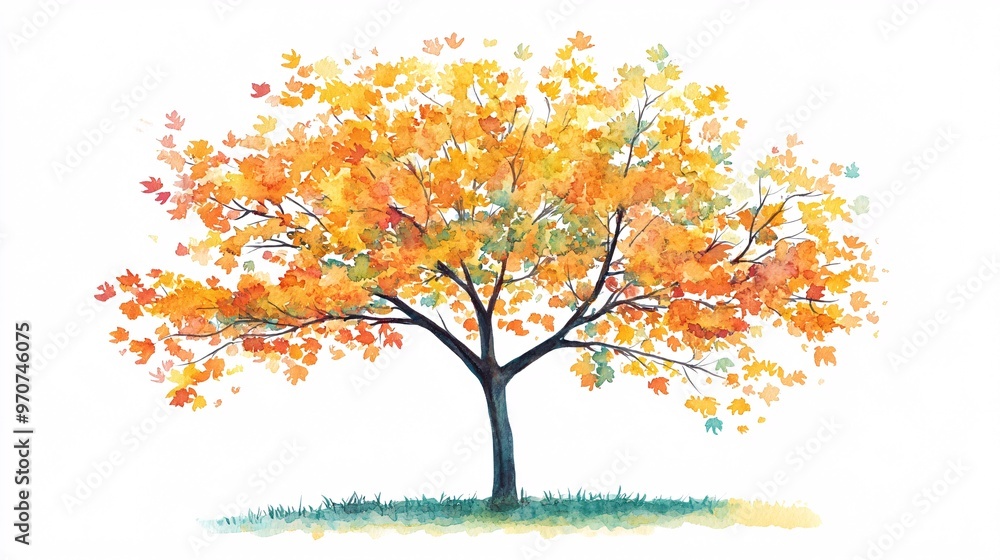 Fototapeta premium 2. Vector watercolor of tree side view isolated on white background for landscape and architecture drawing, elements for environment and garden, painting botanical for section. Vibrant tree with