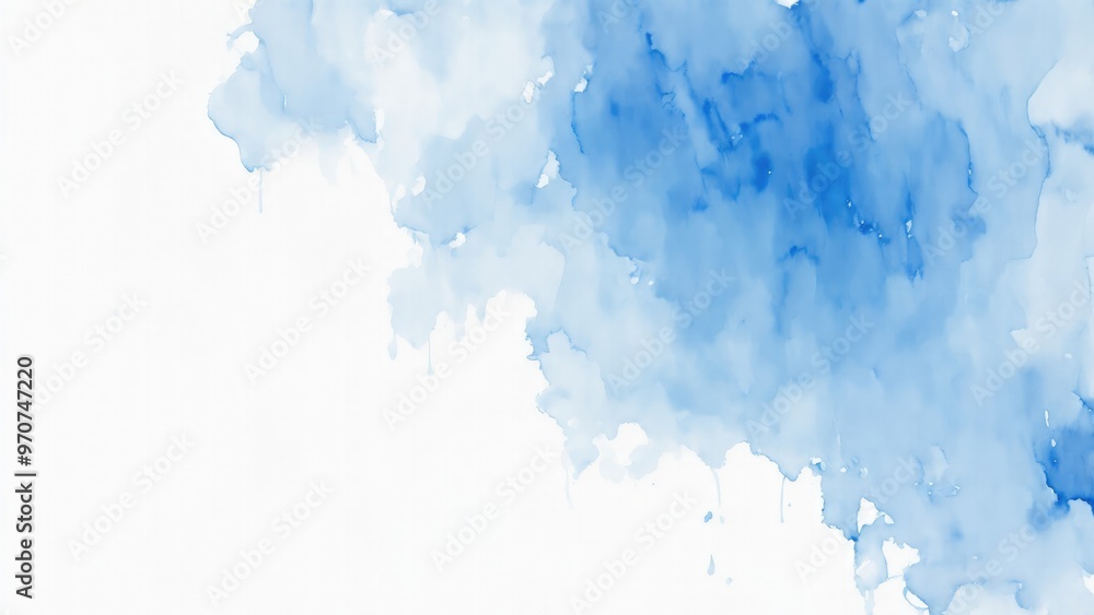 Obraz premium White and Blue Watercolor blot painting texture abstract background