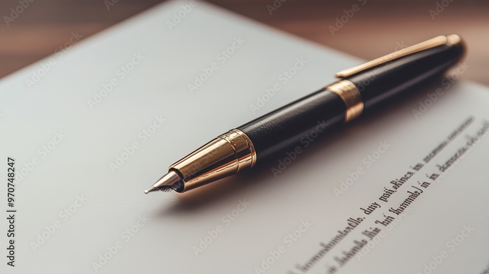 Top view showing pens and contracts on the desktop, focusing on formal business agreement scenarios, with a concise and professional composition Top view showing pens and contracts on the desktop, focusing on formal business agreement scenarios, with a concise and professional composition