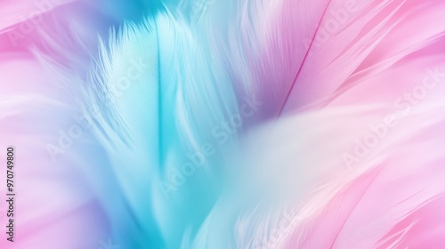 Abstract pastel feather pattern in soft pink, blue, and purple hues. Seamless design for elegant and delicate backgrounds or fabric prints.